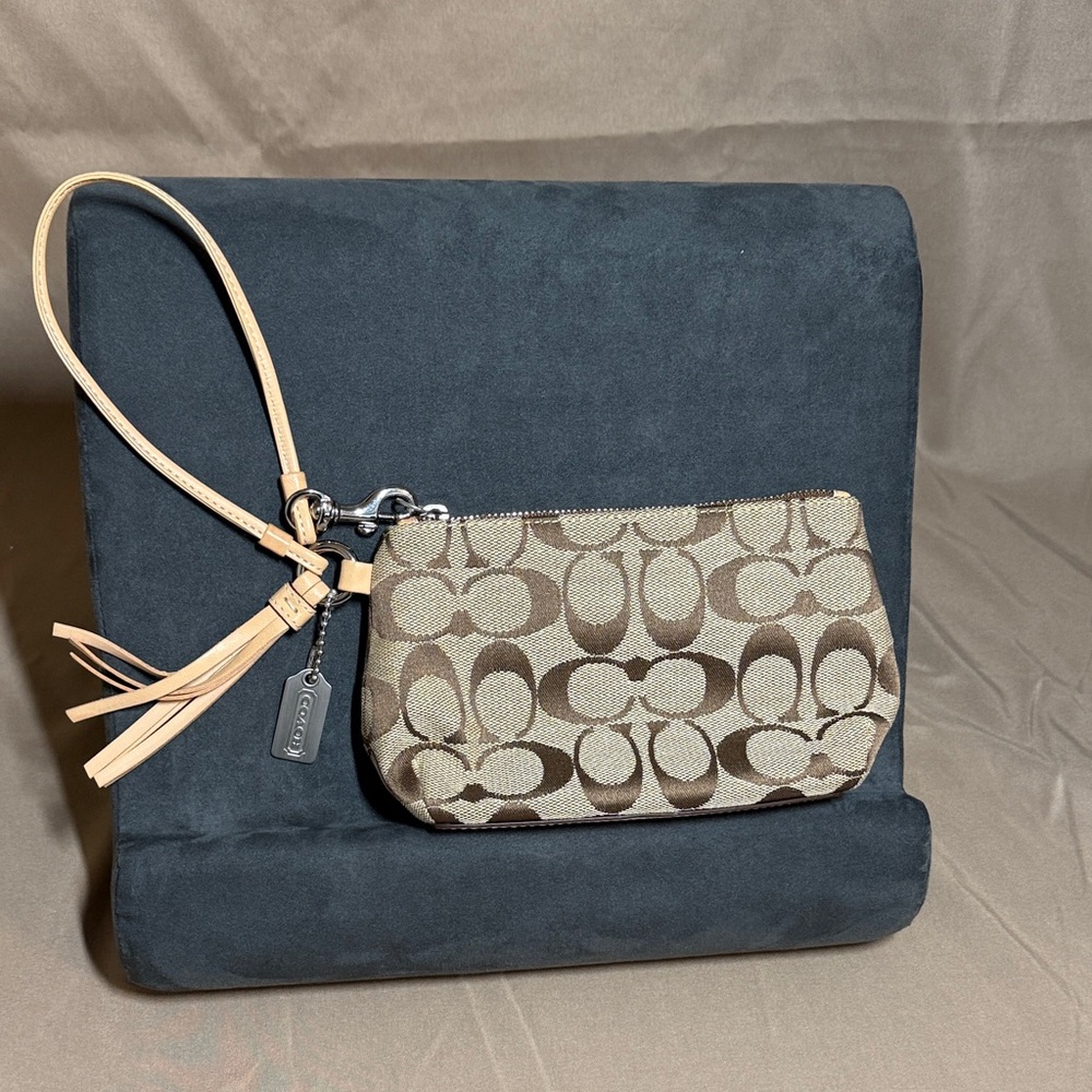 Coach Tan and Brown Signature Wristlet
